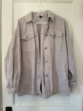 100% Cotton Divided Beige Women's Denim-Style Jacket